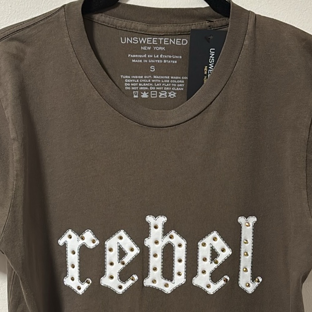 NWT UNSWEETENED (S) NEW YORK Rebel Stud Vintage Oversized Tee Army Brown - Sm - Picture 4 of 9